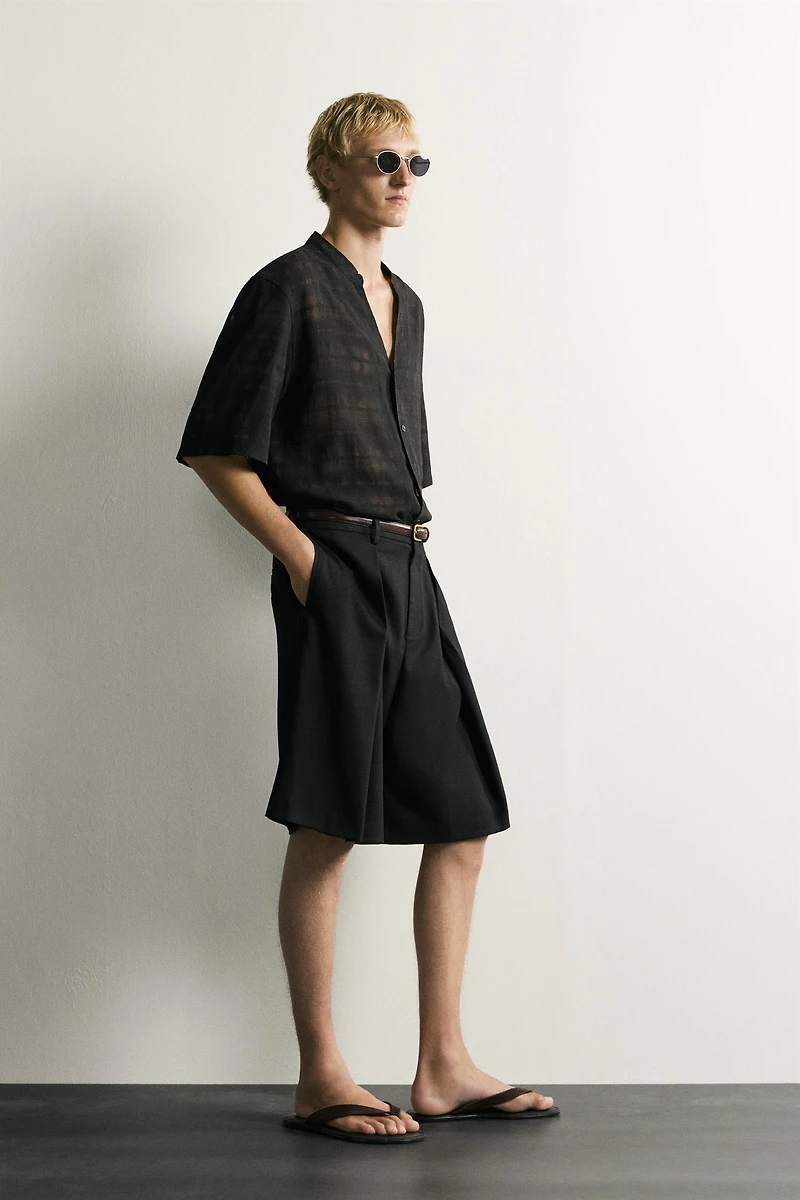 SEMI-SHEER CHECK JACQUARD SHIRT