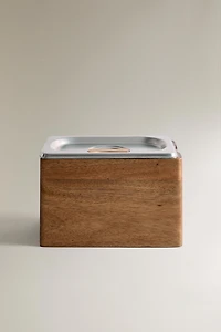 STEEL ICE CREAM BOWL WITH WOOD BASE