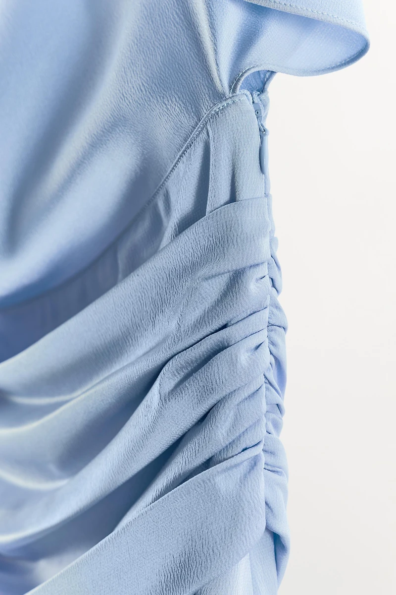 ASYMMETRIC CAPE SATIN EFFECT DRESS