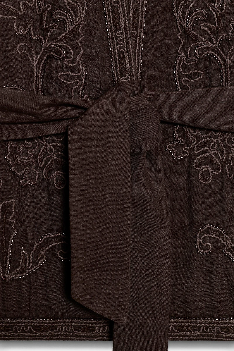 EMBROIDERED BELTED KIMONO JACKET