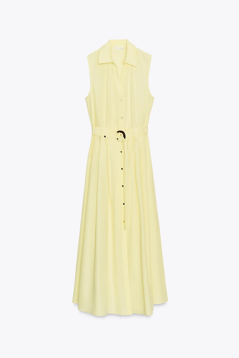BELTED POPLIN MIDI DRESS