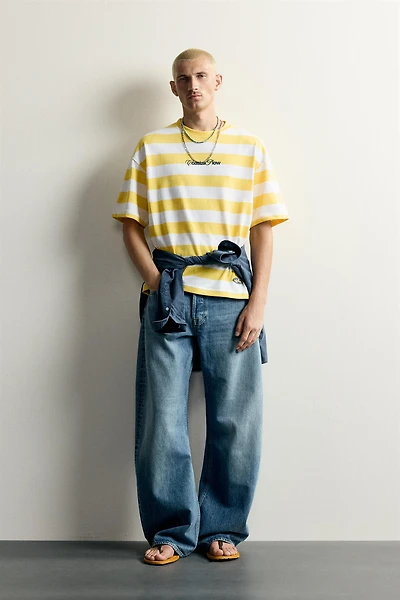 RELAXED FIT STRIPED TEXT T-SHIRT