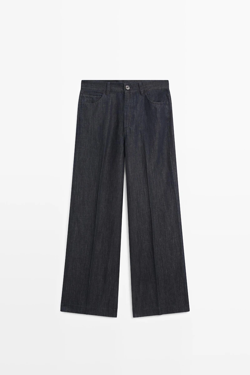 High-waist palazzo denim pants co-ord