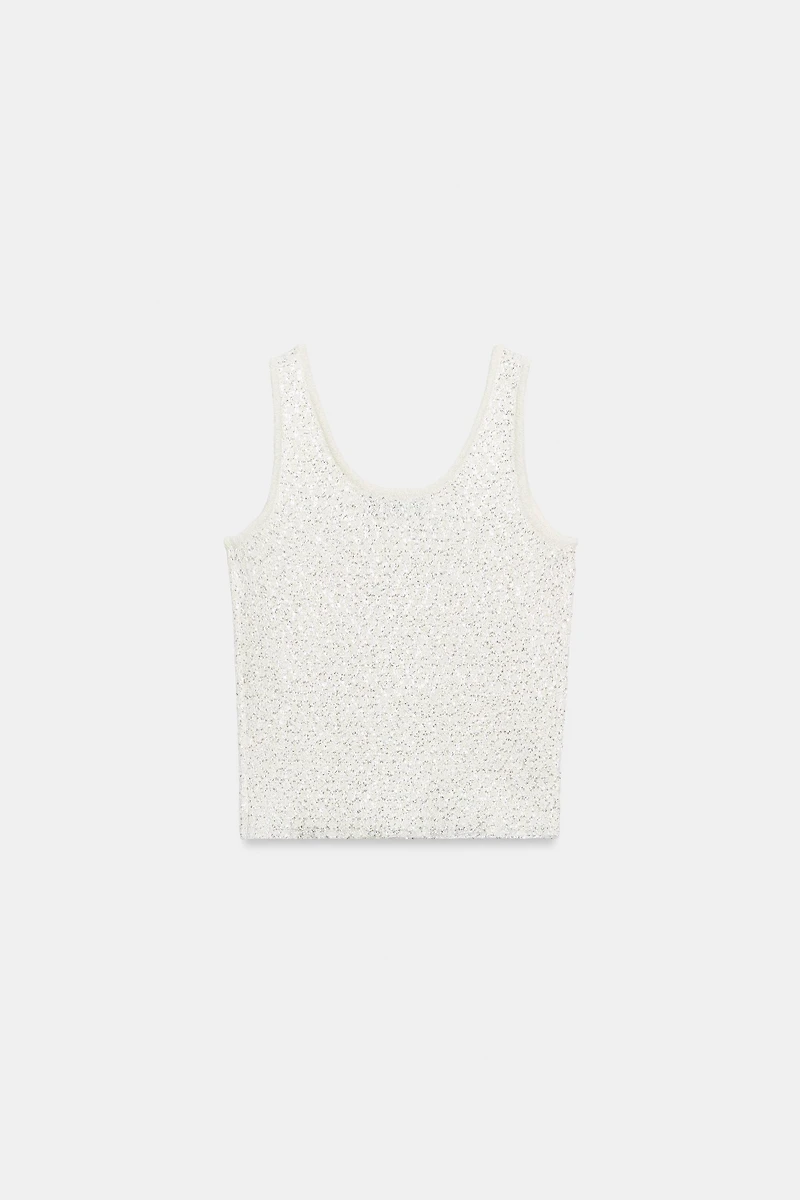 METALLIC THREAD SEQUIN KNIT TOP