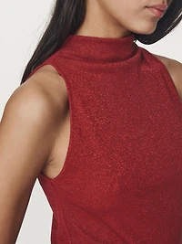 Knit halterneck top with metallic finish
