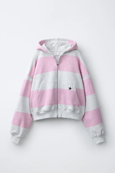 STRIPED PATCH ZIP HOODIE