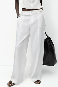 WIDE LEG LINEN BUCKLE PANTS
