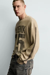 PRINTED WAFFLE WEAVE SWEATSHIRT