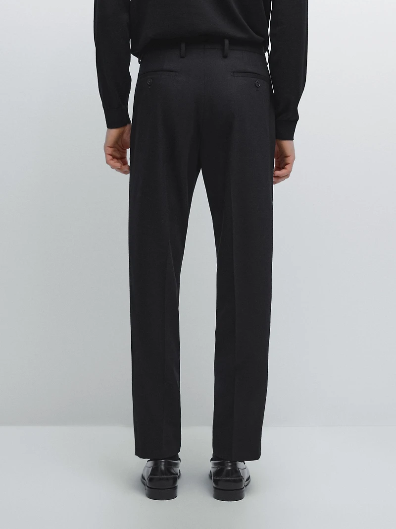 Wool blend flannel trousers with darts