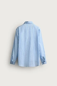 STRIPED FLOWY POCKET SHIRT