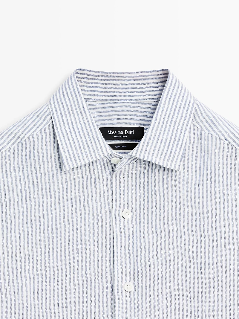 Chemise slim à rayures en lin