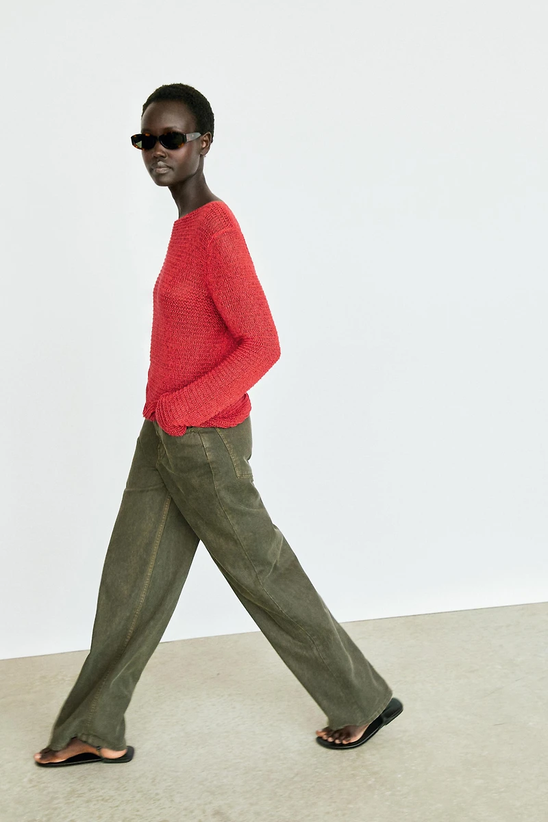 Boat neck knit sweater