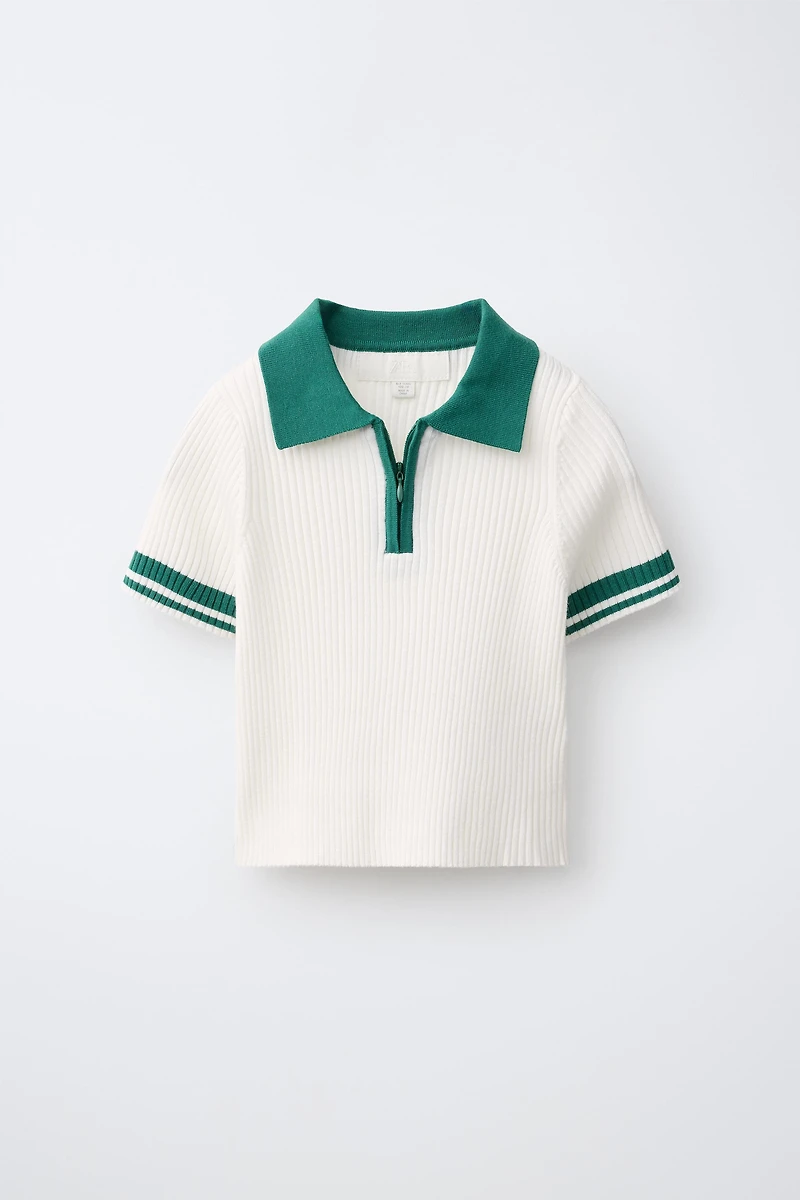 CONTRAST ZIP RIBBED POLO