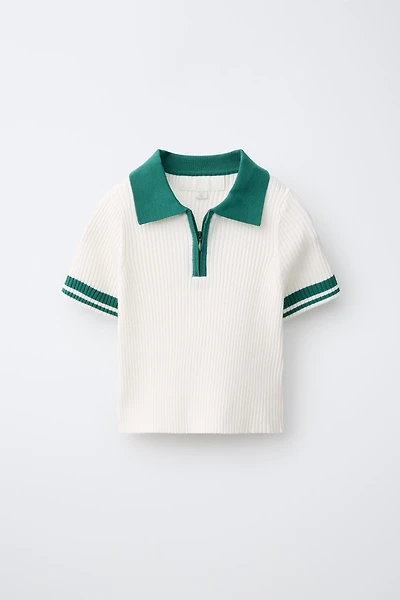 CONTRAST ZIP RIBBED POLO