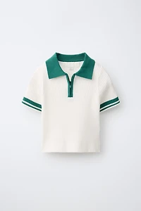 CONTRAST ZIP RIBBED POLO