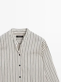 Striped flowing shirt with stand collar