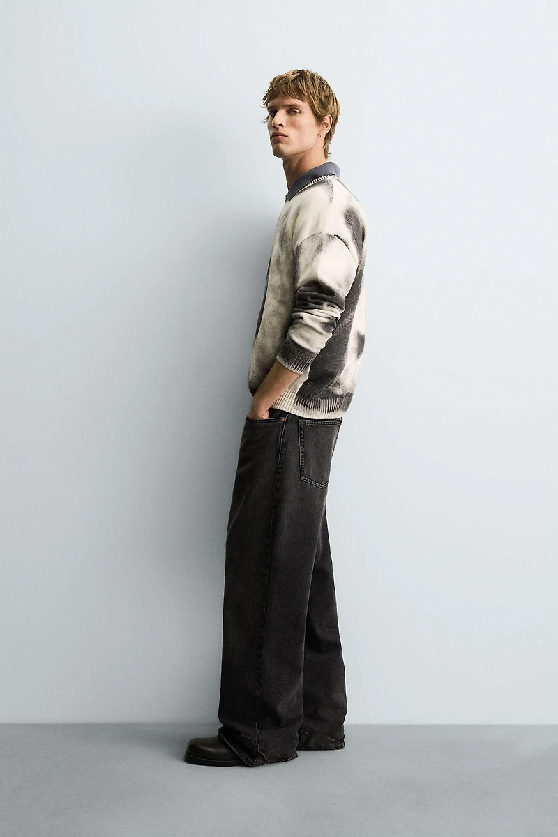 WASHED ABSTRACT PRINT SWEATER