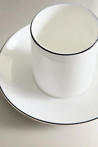 BONE CHINA COFFEE CUP AND SAUCER WITH BLACK RIM