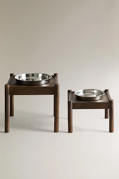 TALL WOODEN PET FOOD BOWL