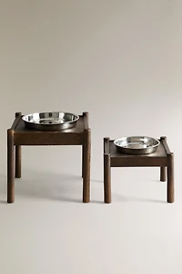 TALL WOODEN PET FOOD BOWL