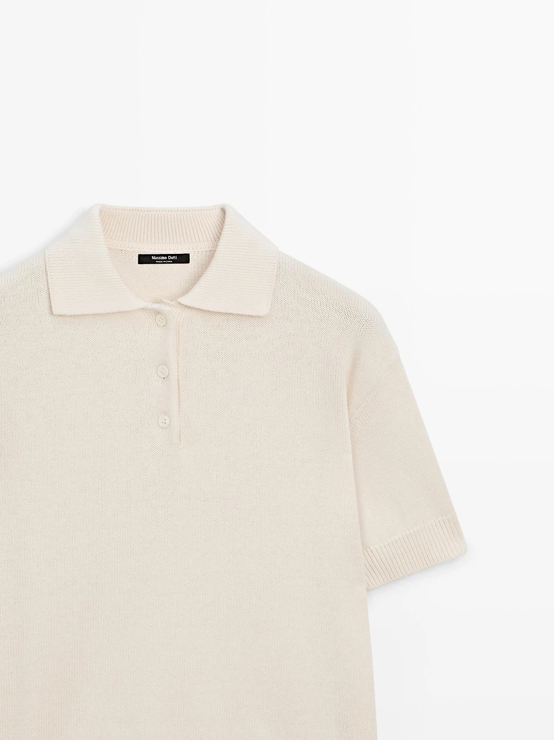 Wool blend knit polo sweater
