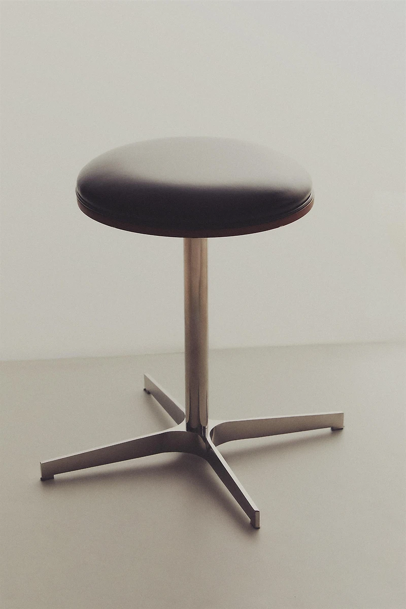 LEATHER AND STAINLESS STEEL STOOL