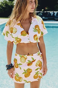 PRINTED CROPPED LINEN TOP