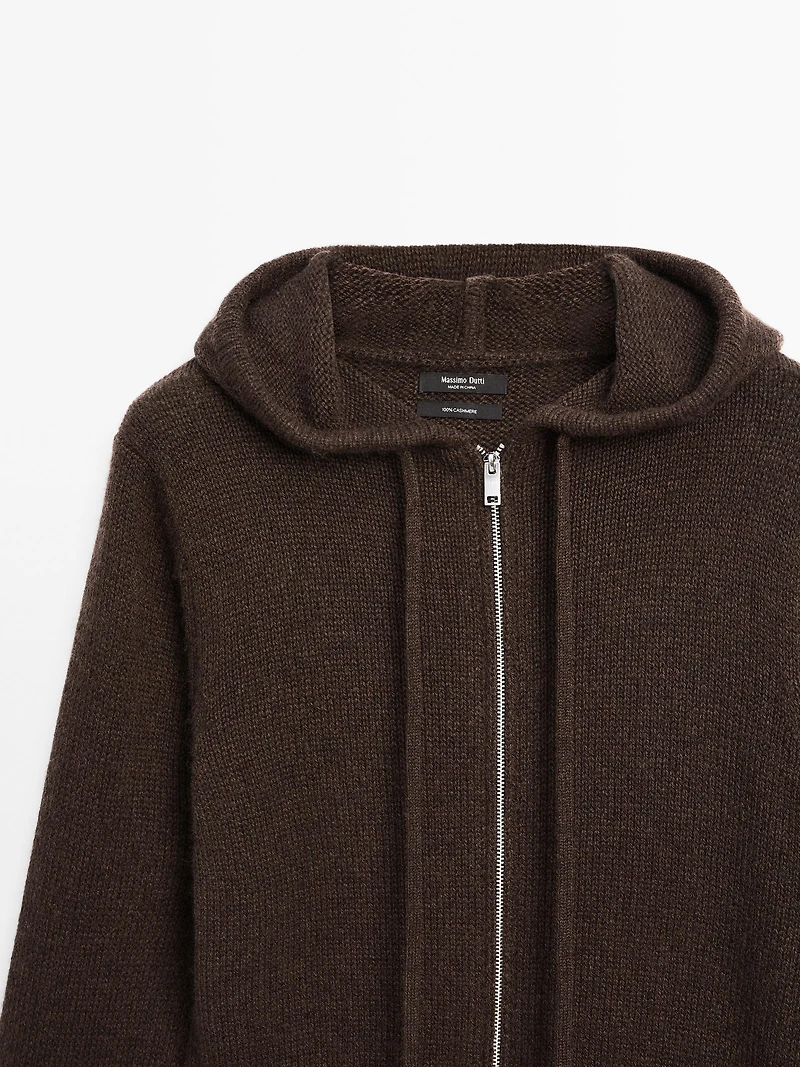 100% cashmere cardigan with hood
