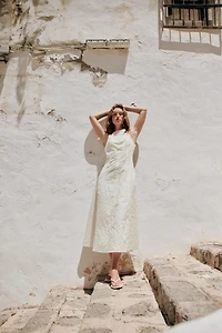 EMBROIDERED EYELET MIDI DRESS