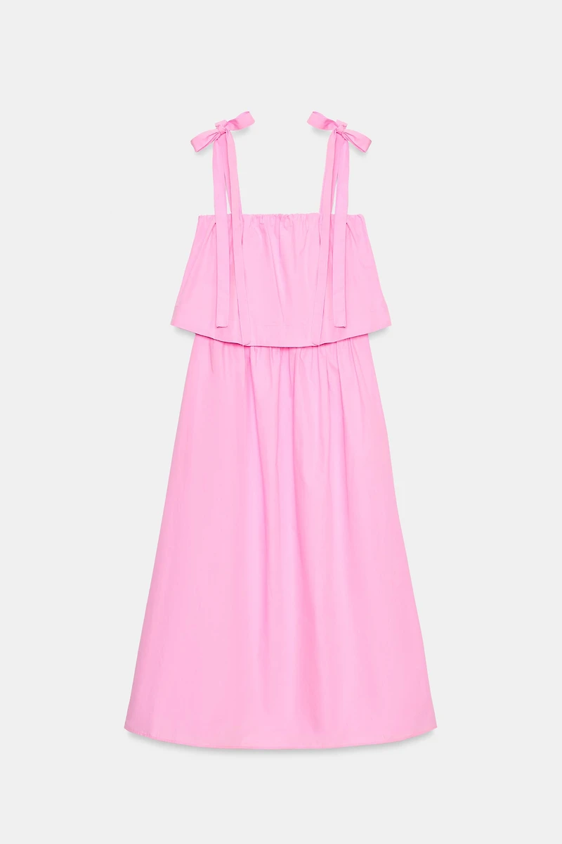 POPLIN TIE MIDI DRESS