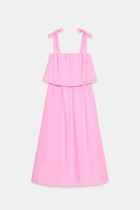 POPLIN TIE MIDI DRESS