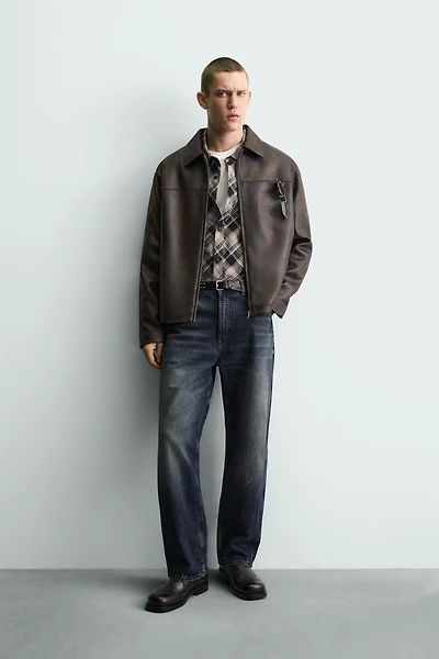 WASHED FAUX LEATHER JACKET