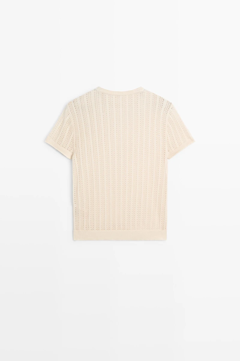 Short sleeve cutwork knit top
