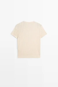 Short sleeve cutwork knit top