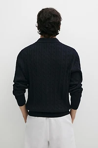 Pull polo en maille tressée 100 % coton