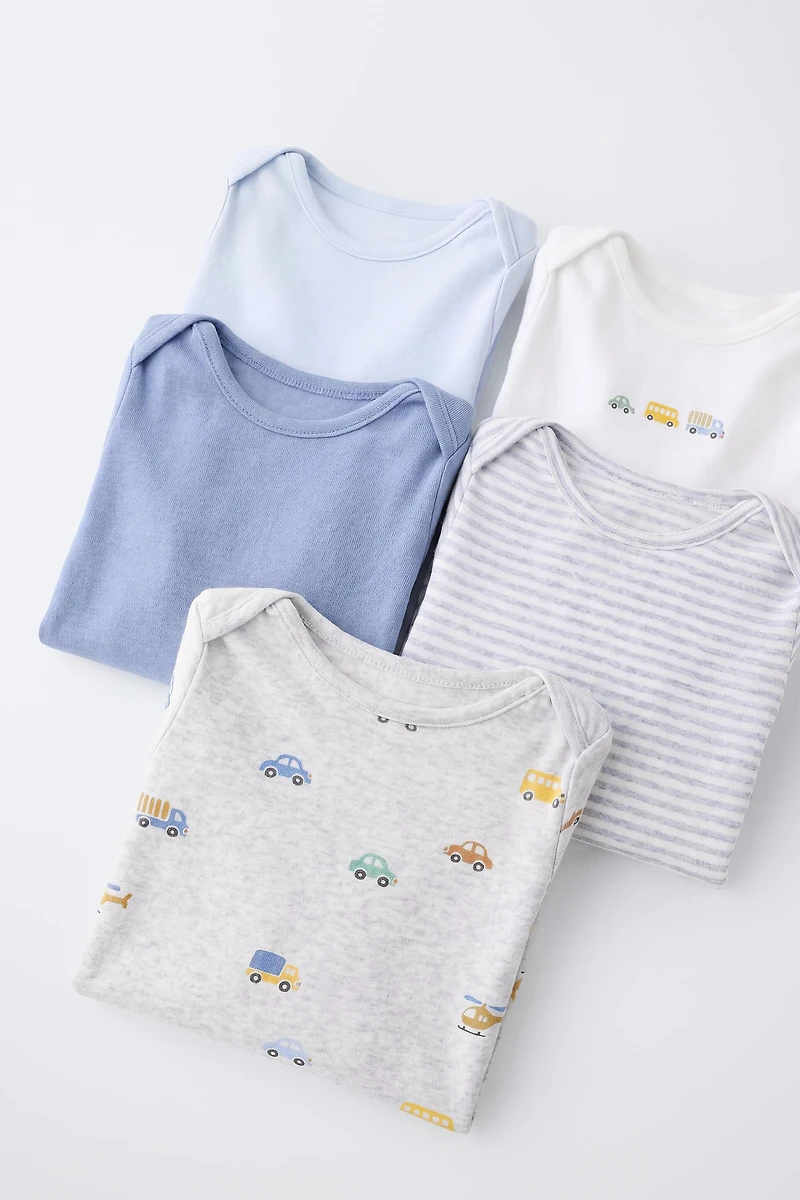 FIVE-PACK CAR PRINT BODYSUITS