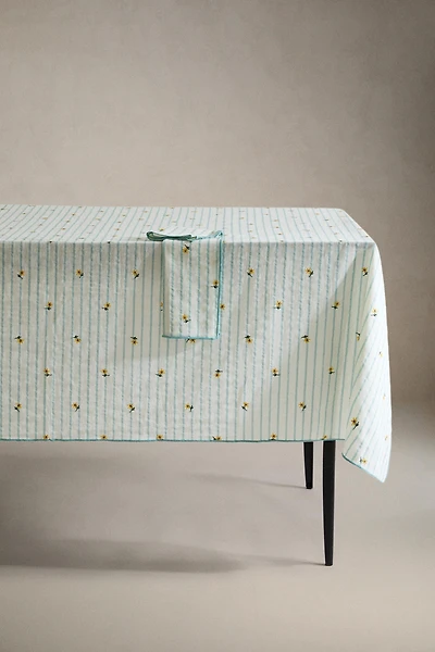STRIPED TABLECLOTH WITH FLORAL EMBROIDERY