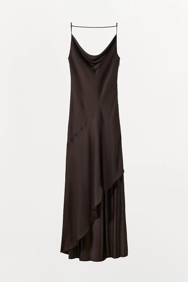 DRAPED NECK SATIN DRESS