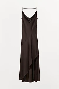 DRAPED NECK SATIN DRESS