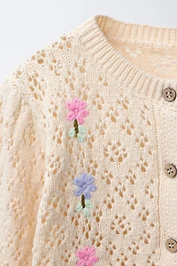 EMBROIDERED FLORAL OPENWORK CARDIGAN