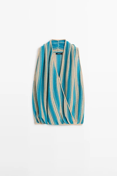 Striped linen blend surplice top