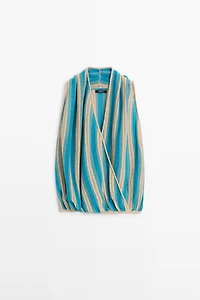 Striped linen blend surplice top