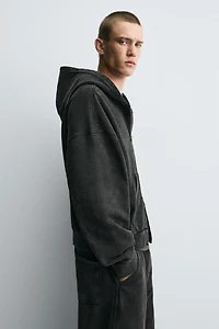 WASHED HOODED ZIP SWEATSHIRT