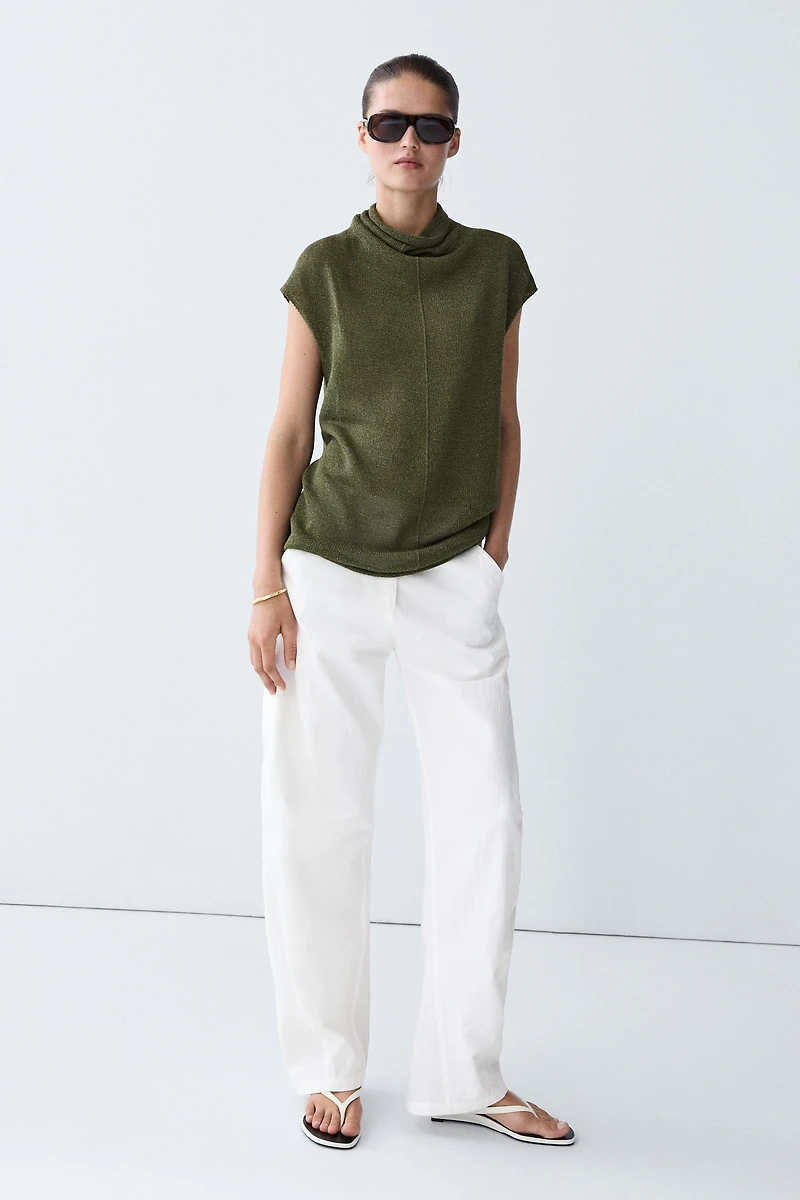 Draped high neck knit top
