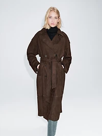 Long suede leather trench coat
