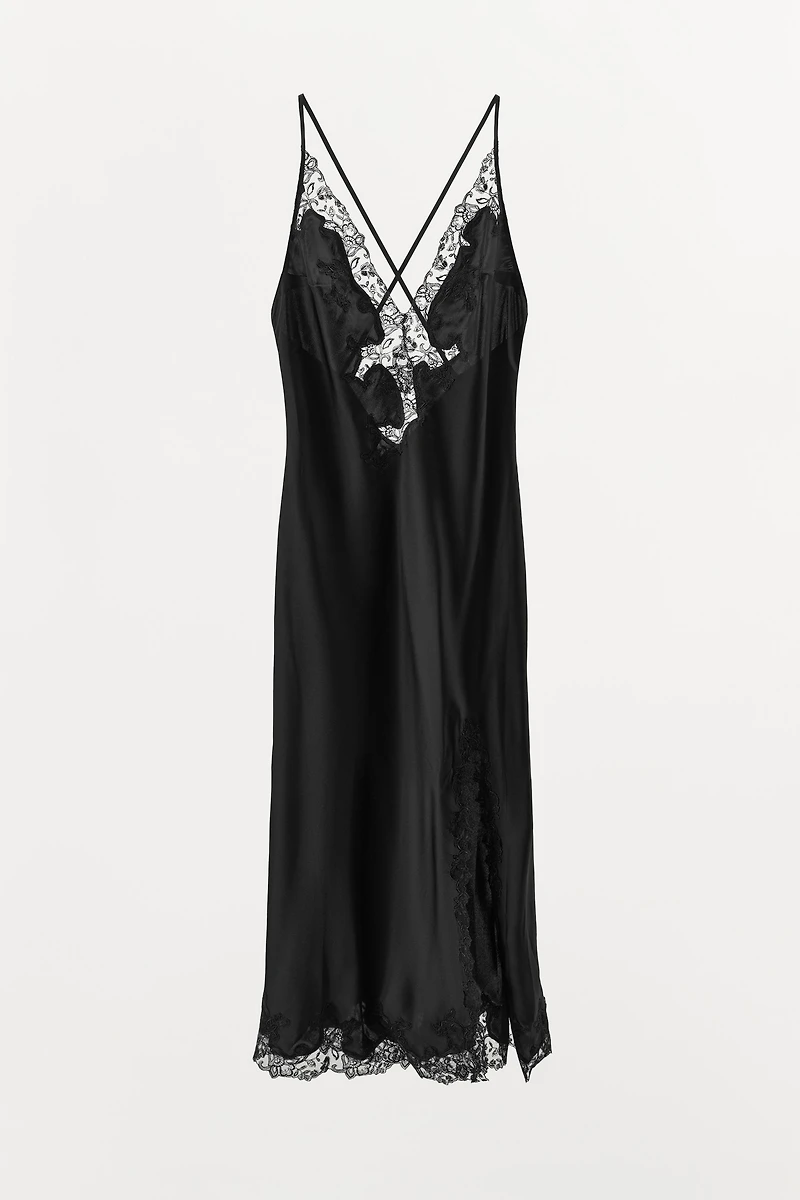 SATIN EMBROIDERED LACE DRESS