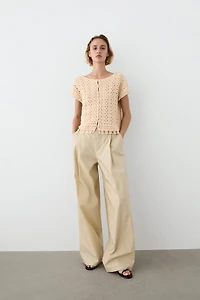 Short sleeve crochet knit cardigan