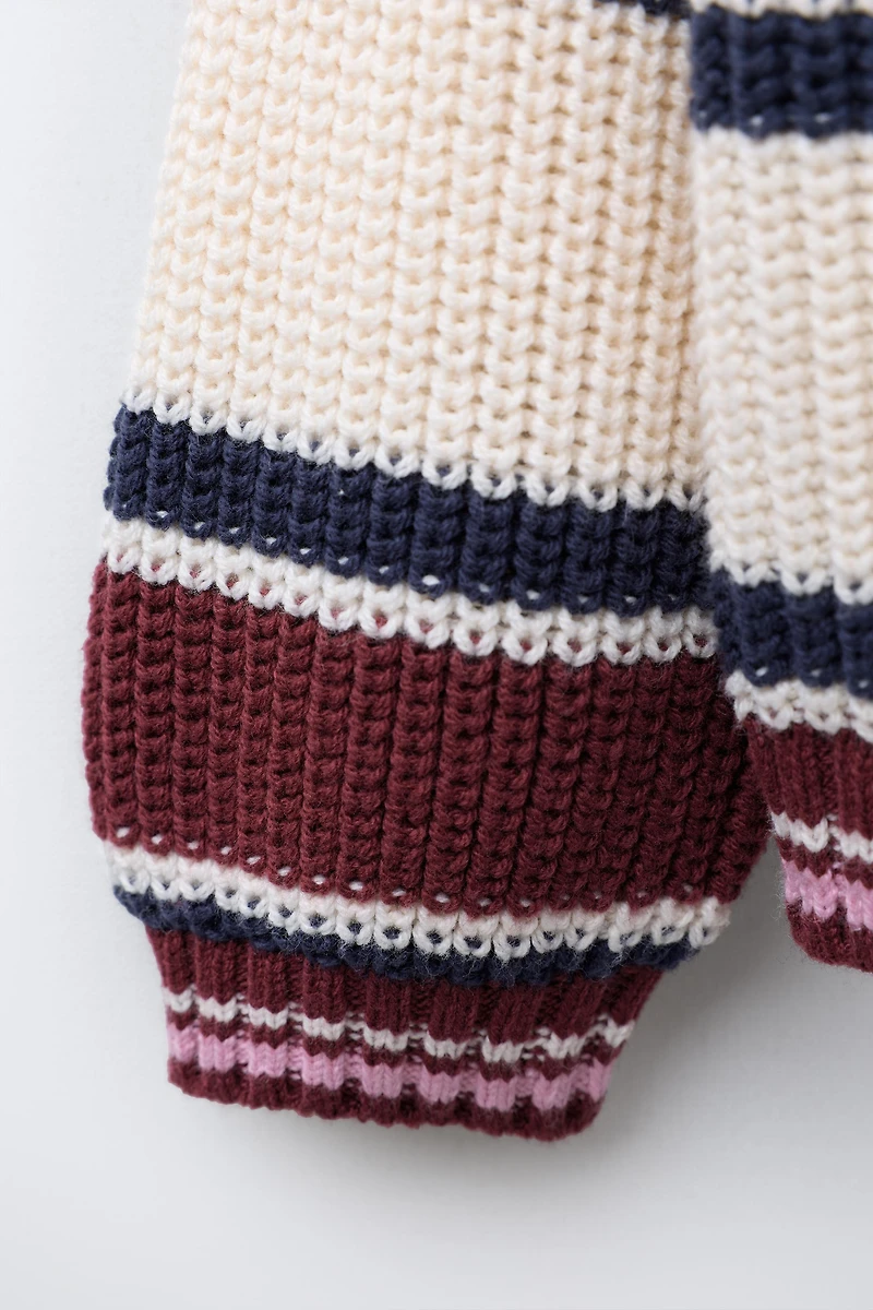EMBROIDERED STRIPED KNIT POLO SWEATER