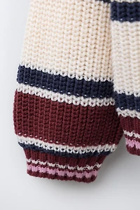 EMBROIDERED STRIPED KNIT POLO SWEATER