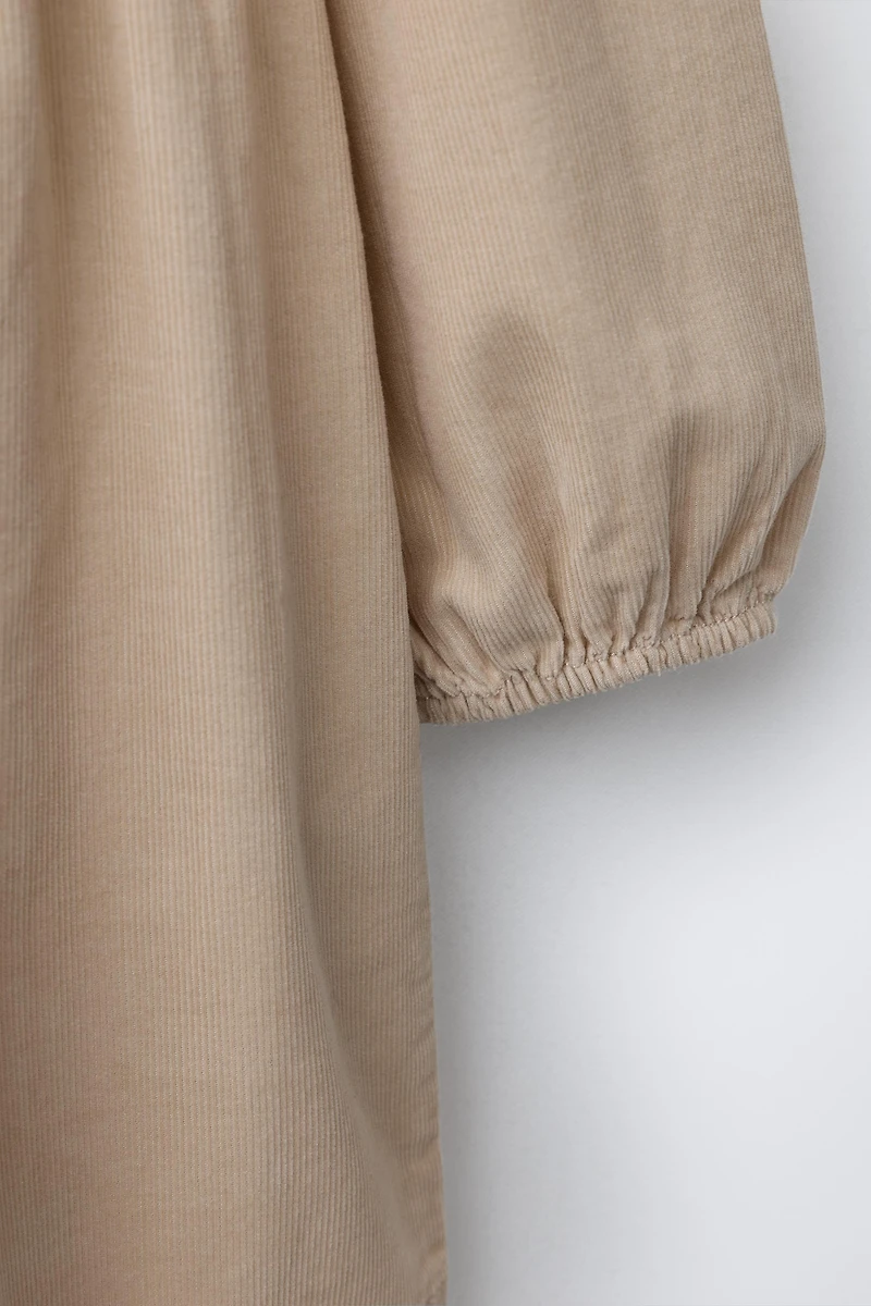 EMBROIDERED FLORAL CORDUROY DRESS